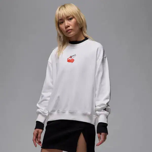 Women's Jordan Brooklyn Fleece Crew-Neck Sweatshirt - White/Red