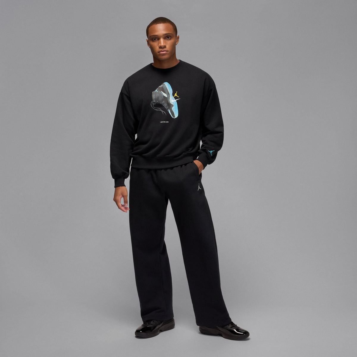 Men's Jordan Brooklyn Fleece Crewneck Sweatshirt - Black/Gamma Blue
